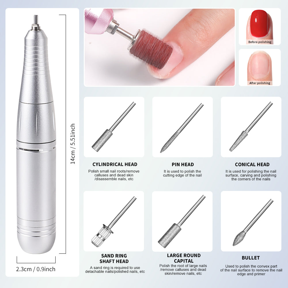 Portable Nail Drill Machine - 2-in-1 Portable Nail Drill Machine - 45000RPM Electric Professional Nail Lathe With LED Lamp - Nail Salon Dryer Electric Professional Nail Lathe With UV LED Light Nail