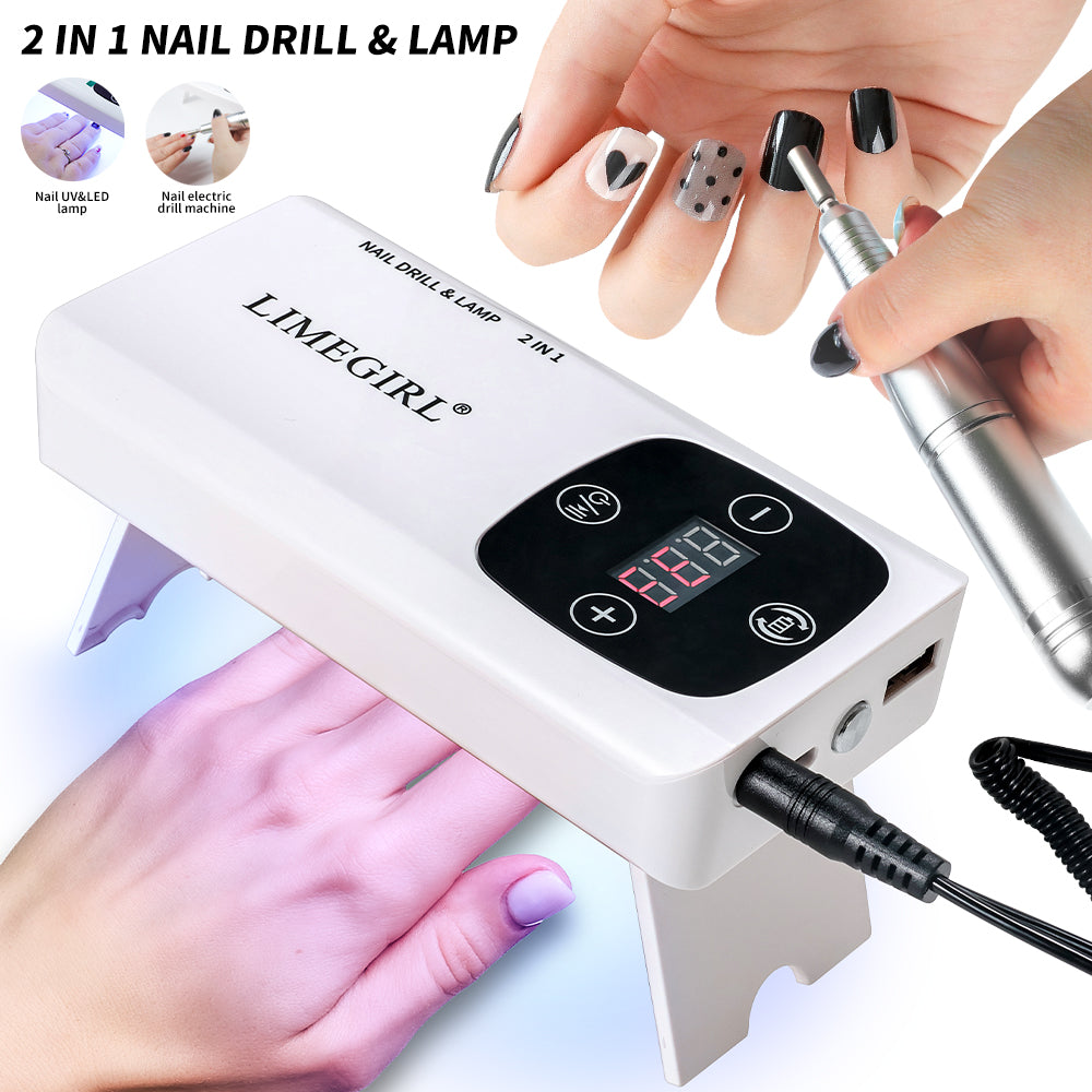 Portable Nail Drill Machine - 2-in-1 Portable Nail Drill Machine - 45000RPM Electric Professional Nail Lathe With LED Lamp - Nail Salon Dryer Electric Professional Nail Lathe With UV LED Light Nail