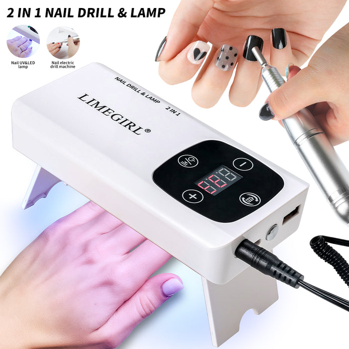 Portable Nail Drill Machine - 2-in-1 Portable Nail Drill Machine - 45000RPM Electric Professional Nail Lathe With LED Lamp - Nail Salon Dryer Electric Professional Nail Lathe With UV LED Light Nail
