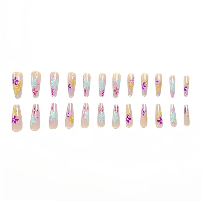Skinlyx 24 PCS Long Flat Flower Nail Tips – Square Head False Nails